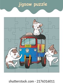 Jigsaw Puzzle Game Of Cute Cats With Tuk Tuk