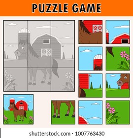 Jigsaw puzzle game with cute horse animal