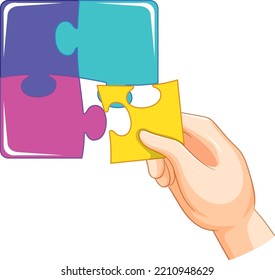 Jigsaw puzzle game with hand illustration