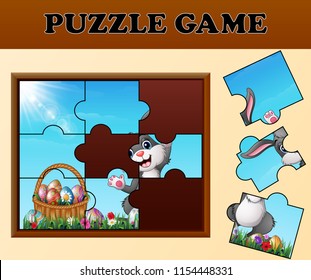 Jigsaw puzzle game with happy easter bunnies