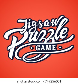 Jigsaw puzzle game lettering logo. Logo for puzzle box. Lettering logo ready to use.