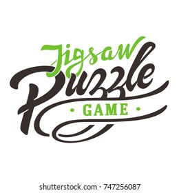 Jigsaw puzzle game lettering logo. Logo for puzzle box. Lettering logo ready to use.
