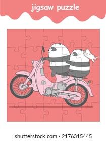 jigsaw puzzle game of panda riders and cat