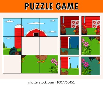 Jigsaw puzzle game with rooster and hen