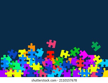 Jigsaw puzzle game. Scattered puzzle pieces scattered background. Teamwork abstract concept