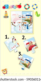 Jigsaw puzzle game with two snowmen illustration