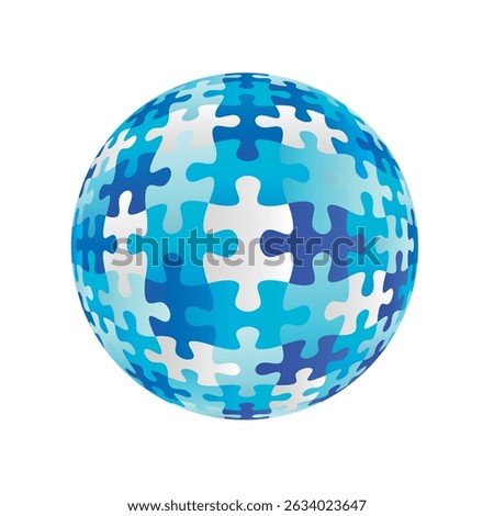 Jigsaw puzzle globe sphere. Vector isolated on white background.	