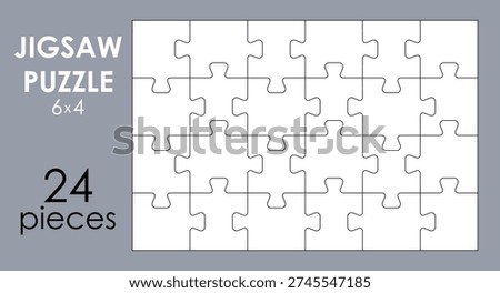 Jigsaw puzzle grid template, pieces grid with 24 details. Separate matching irregularly puzzle elements. Mosaic silhouette Scheme of thinking game 6x4 shapes Cutting vector line grid design for jigsaw