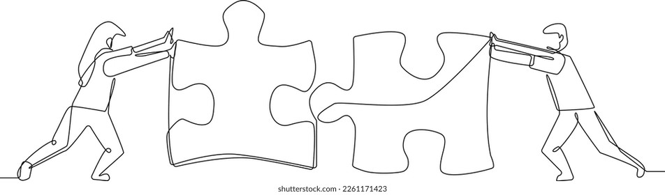 Jigsaw Puzzle, Wachstumsreichtum, Wachstumsgeist-Site, einfache kontinuierliche Linie, minimalistisches Puzzle-Konzept, Design-Grafik, Schwarz-Weiß-Design.