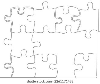 Jigsaw puzzle, growth ide, growth mind site, simple continuous line, minimalist jigsaw concept, design graphic, black and white design.