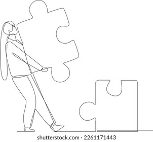 Jigsaw puzzle, growth ide, growth mind site, simple continuous line, minimalist jigsaw concept, design graphic, black and white design.