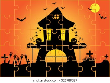 Jigsaw puzzle halloween night background,vector illustrations
