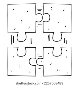 Jigsaw puzzle in hand drawn doodle style. Vector Illustration Isolated on white background. Coloring page.