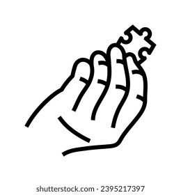 jigsaw puzzle hand line icon vector. jigsaw puzzle hand sign. isolated contour symbol black illustration