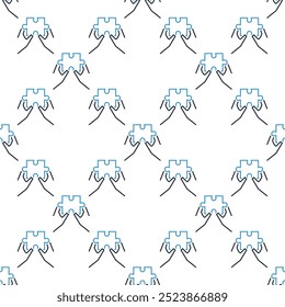 Jigsaw Puzzle in Hands vector concept colored seamless pattern