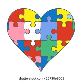 Jigsaw puzzle heart vector illustration. Puzzle shape heart with missing piece graphic symbol.  The emblem of the complexity of the human soul. Isolated white background