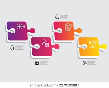 jigsaw puzzle horizontal steps timeline infographic element report background with business icon 4 steps vector illustration