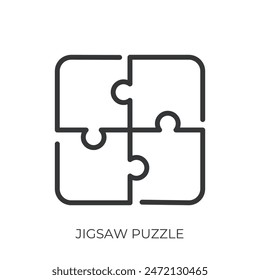 Jigsaw puzzle icon. Line single icon on transparent background