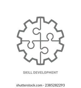 Jigsaw-Puzzle-Symbol. Lösung des Problems, Übergang zur nächsten Ebene und Kompetenzentwicklung Konzept. Bearbeitbarer Stroke. EPS10