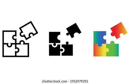 jigsaw puzzle icon, vector game, puzzle symbol set with various styles