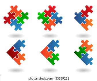 Jigsaw puzzle icons isolated on a white background