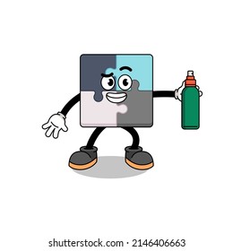 jigsaw puzzle illustration cartoon holding mosquito repellent , character design
