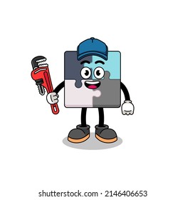 jigsaw puzzle illustration cartoon as a plumber , character design