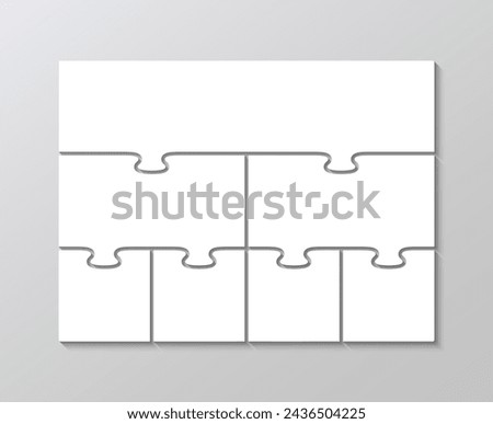 Jigsaw puzzle info graphic with 7 pieces. Puzzle grid. Parts of process diagram. Business presentation for infographics. Rectangle business presentation infographic. Vector illustration