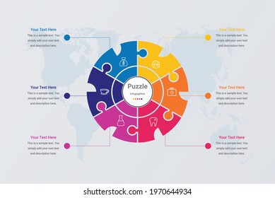 Jigsaw puzzle infographics circle template vector image 6