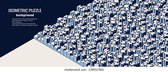 Jigsaw puzzle isometric background with many colorful pieces. Abstract mosaic template. Vector illustration.