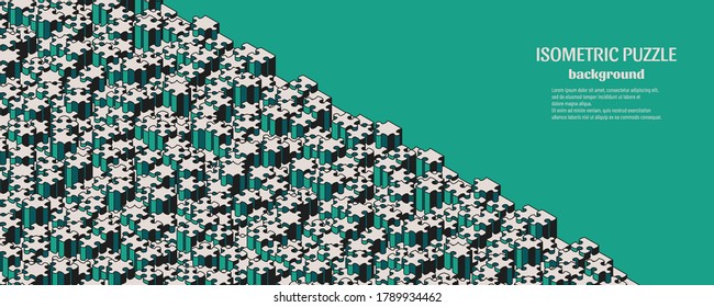 Rompecabezas de fondo isométrico con muchas piezas coloridas. Plantilla de mosaico abstracta. Ilustración vectorial.