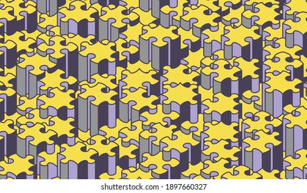 Rompecabezas de fondo isométrico con muchas piezas coloridas. Plantilla de mosaico abstracta. Ilustración vectorial.