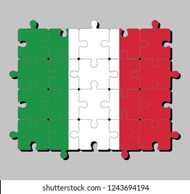 Jigsaw puzzle of Italy flag in green white and red color. Concept of Fulfillment or perfection.