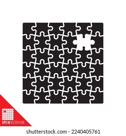 Jigsaw puzzle lacking last piece vector icon. Missing link and incompletion symbol