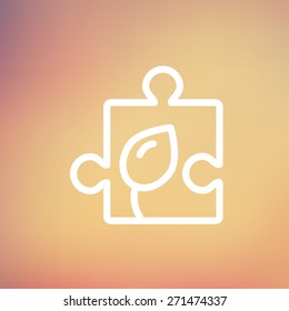 Jigsaw puzzle with leaf icon thin line for web and mobile, modern minimalistic flat design. Vector white icon on gradient mesh background.