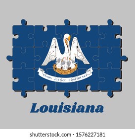 Jigsaw Puzzle Of Louisiana Flag, A Mother Pelican 