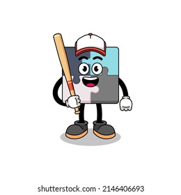 jigsaw puzzle mascot cartoon as a baseball player , character design