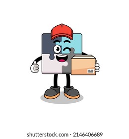 jigsaw puzzle mascot cartoon as an courier , character design