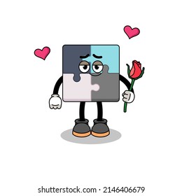 jigsaw puzzle mascot falling in love , character design