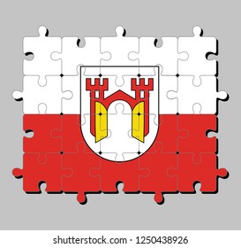 Jigsaw puzzle of Offenburg flag. It is in Baden-Wurttemberg, Germany. Concept of Fulfillment or perfection.