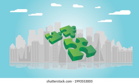 jigsaw puzzle on the background of the city silhouette