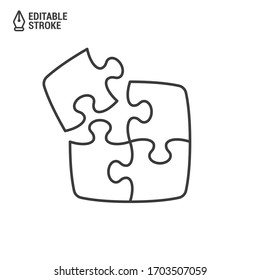 Jigsaw puzzle. Outline vector icon with editable strokes isolated on white background