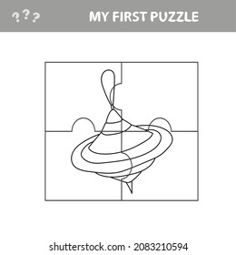 Jigsaw puzzle. Parts of Whirligig Toy. Educational children game, printable worksheet, vector illustration. My first puzzle and coloring page