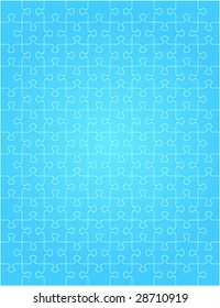 Jigsaw puzzle pattern sky blue vector background. Grid can be also used as 10x13 (130 transparent separate pieces) jigsaw puzzle template.