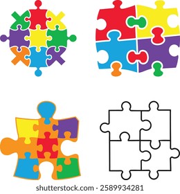 Jigsaw Puzzle Pattern Vector, Autism Awareness Puzzle Pieces Illustration