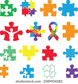 Jigsaw Puzzle Pattern Vector, Autism Awareness Puzzle Pieces Illustration