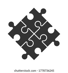 Jigsaw puzzle piece flat icon symbol. Teamwork connection logo sign. Vector illustration image. Isolated on white background.