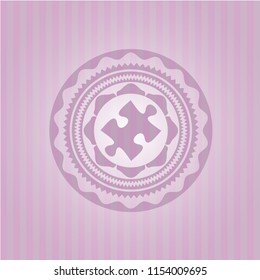 jigsaw puzzle piece icon inside pink emblem. Vintage.