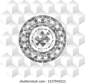 jigsaw puzzle piece icon inside grey emblem. Retro with geometric cube white background