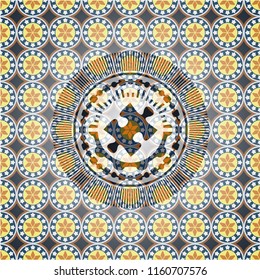 jigsaw puzzle piece icon inside arabesque badge. arabic decoration.
